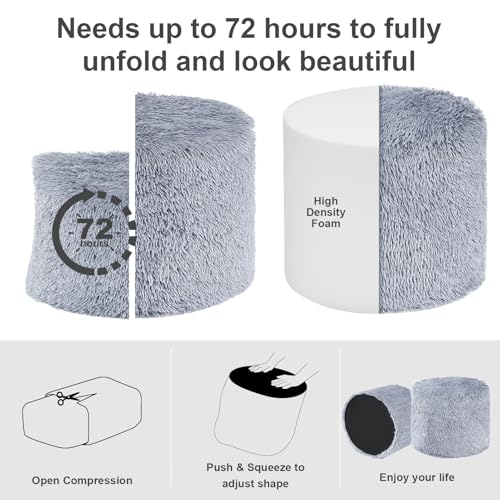 Hansleep Round Stuffed Pouf Ottoman 17 x 14, Foam Filled Faux Fur Ottoman Foot Rest for Chair with Washable Cover, Foot Stools Under Desk for Living Room & Bedroom, Grey - color: Grey, size: 17"D x 17"W x 14"H