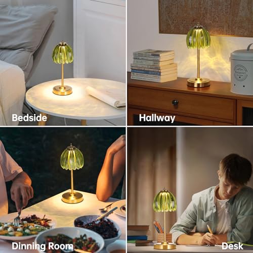 Shenmoyl Tulip Table Lamp with 5000mAh Battery & Touch Control, Cordless Table Lamp with 3 Colors, Dimmable Rechargeable Table Lamps for Bedroom, Nightstand, Living Room, Entryways (Green Tulip) - color: Green Tulip, size: 1 Pack