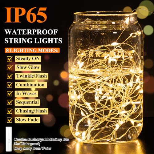 Lakumu Rechargeable Fairy Lights, 16FT 50 LED Battery Operated String Lights with Timer, Type-C, 8 Modes, Waterproof Twinkle Lights for Bedroom Wedding Christmas Decor, Warm White - color: Warm White, size: 16FT