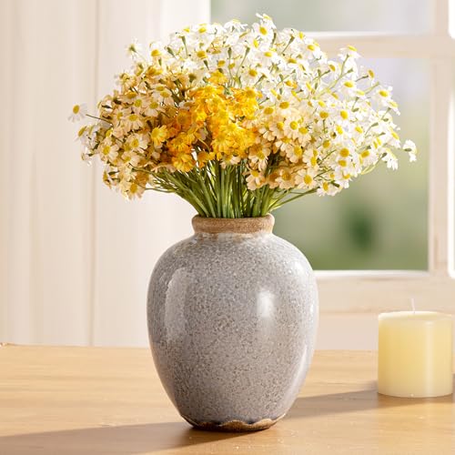 Ceramic Vintage Vase, Flower Rustic Vase Decorative Chinoiserie Decor Rustic Farmhouse Retro Floral Vases for Table Bookshelf Mantel Kitchen Living Room Office - 7.8inch Gray - color: 014-sy-gray