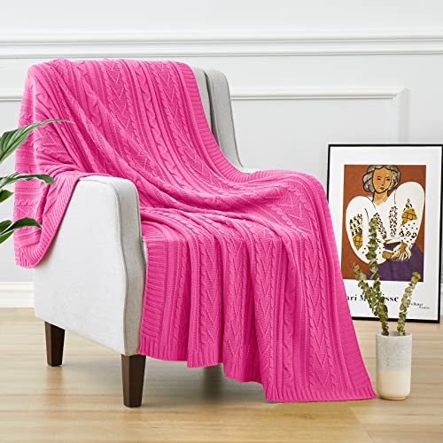 Aormenzy Hot Pink Cable Knit Throw Blankets for Couch Bed Sofa, Acrylic Knitted Blanket, Soft Cozy Throw Blanket, 50" x 60" - color: Hot Pink, size: 50" x 60", Throw