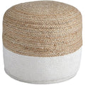 BOWERY HILL Contemporary Braided Round Pouf, Jute Cotton Blend, Natural and White Finish, 19 in Diameter, Dense Polystyrene Bead Filling, Stylish Stitching, Lightweight Ottoman for Living Room Decor