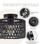 Rpzloila Rattan Ceiling Light, 1 Light Farmhouse Woven Flush Mount Ceiling Light, Boho Light Fixture for Bedroom Living Room Hallway Entryway, Black Finish - color: Black, size: 1-Light-Round