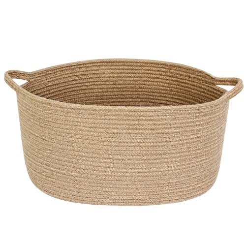 MEGASKET Jute Wicker Storage Basket with Handles, 17"x12"x8" Decorative Woven Baskets for Organizing Dog Toy, Gifts, Book, Towel, Cloth, Boho Storage Bin for Shelves, Entryway, Closet, Home Decor - color: Jute