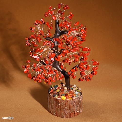 Crystal Tree of Life Red Chakra Stone, Birthday Gifts for Women, Mon and Sister,Feng Shui Office Decor Tree for Postive Energy, Money, Good Luck, Christmas Decor, Spiritual Gifts - color: Red