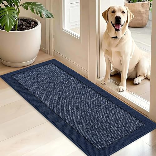BEQHAUSE Indoor Door Mat 20" x 48", Dirt Trapper Door Mats Non-Slip Entryway Rugs Washable, Trap Dirt Absorbent Welcome Mat, Low Profile Floor Mats for Front Back Door and Entryway, Blue - color: Blue, size: 20" X 48" (Rectangular)