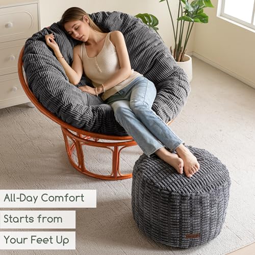 HIGOGOGO Pouf Ottoman Stuffed Round Modern Foam Filled Foot Rest Poufs for Living Room Chair Decorative 20 X 15 Inches Boho Relax Stool for Wedding Christmas Party, Dark Grey - color: Dark Grey, size: 20"D x 20"W x 15"H