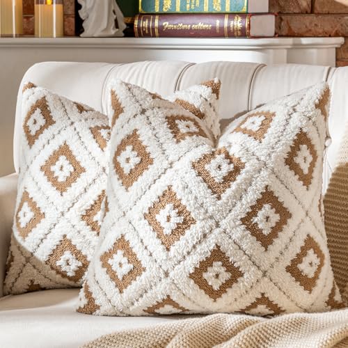AmHoo Pack of 2 Decorative Throw Pillow Covers Rhomboid Luxury Super Soft Plush Set Case Cushion for Couch Sofa Bedroom 20 x 20-Inch Tawny Brown - color: Tawny Brown, size: 20" x 20" (Pack of 2)
