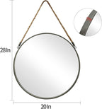 POZINO Round Hanging Mirror, Circle Wall Mirror with Rope, 20 Inch Farmhouse Mirrors for Bathroom Bedroom Living Room Entryway Home Decor, Grey