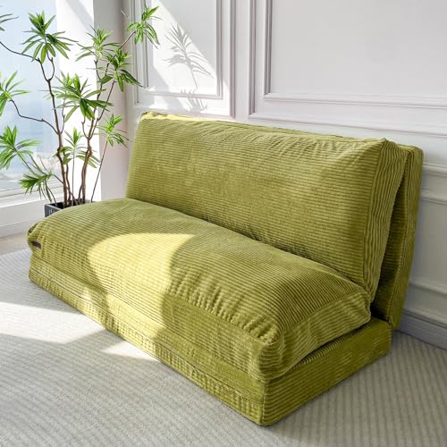 MAXYOYO Folding Sofa Bed, Extra Thick and Long Floor Sofa Convertible Chair with Washable Cover, Floor Couch Lounge Bean Bag Bed for Living Room, Green, 39x91 Inch - color: Green, size: Classic Twin