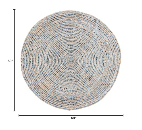 SAFAVIEH Cape Cod Collection Area Rug - 5' Round, Natural & Blue, Handmade Flat Weave Jute, Ideal for High Traffic Areas in Living Room, Bedroom (CAP250A) - size: 5' (Round)
