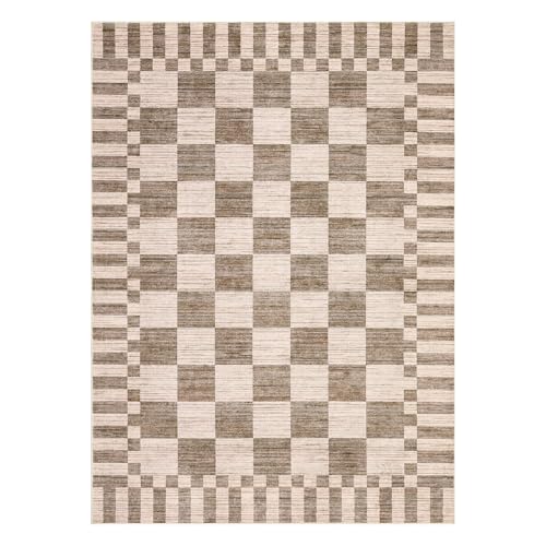 GarveeHome Brown Checkered Rug 6×9 Area Rugs for Living Room,Non-Slip Geometric Tan Brown Print Washable Rug Soft Low-Pile,Neutral Modern Checkerboard Farmhouse Rugs for Bedroom Dining Room - color: Brown, size: 6' x 9' (Rectangular)