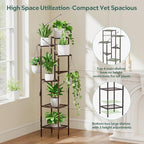 Quikraen 8 tiers Metal Plant Stand with Grow Lights, Tall Lighted Corner Plant Shelf for Indoor Plant Growing,Flower Pot Holder, Plant Rack for Home Decor, Patio (Brown)