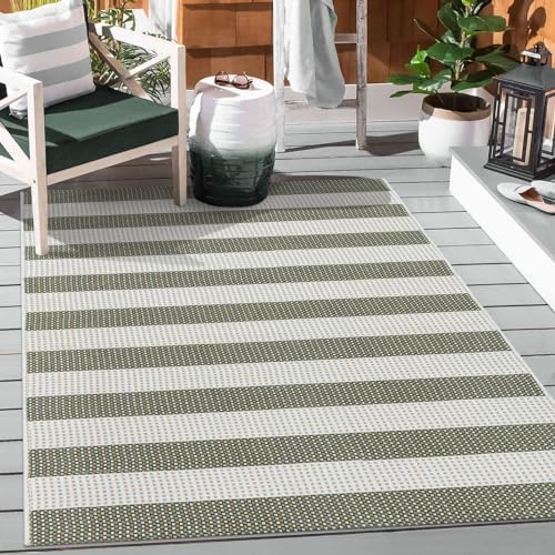 Striped Outdoor Rug 3x5, Boho Washable Front Porch Rug Cotton Hand Woven Outside Door Mats,Foldable Layered Doormat for Farmhouse/Entryway/Home Entrance(Green and White) - color: Green, size: 3'x5'