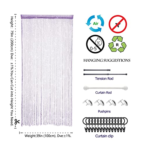 Door String Curtain Doorway Beads Curtains,Hanging Room Divider Beaded Decor Hippie Glitter Fringe Panel Closet Window Doors Sequin Sheer Boho Doors Tassel (Purple) - color: Purple