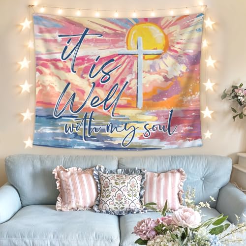 Lacama Christian Tapestry, Cute It is Well with my Soul Bible Tapestry Decor for Bedroom College Dorm Apartment, College Dorm Decor,Christian Gifts for Women, 50x60 Inches - color: it is well with my soul