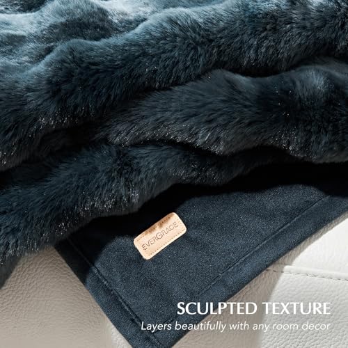 EverGrace Ultra Soft Luxury Fluffy Faux Rabbit Fur Throw Blanket, Thick Warm Bubble Throw for Bed, Cozy Plush Reversible Blankets for Couch, Chair, Sofa, Marble Deep Indigo, 50x60 Inches - color: Deep Indigo Marble, size: 50"x60"