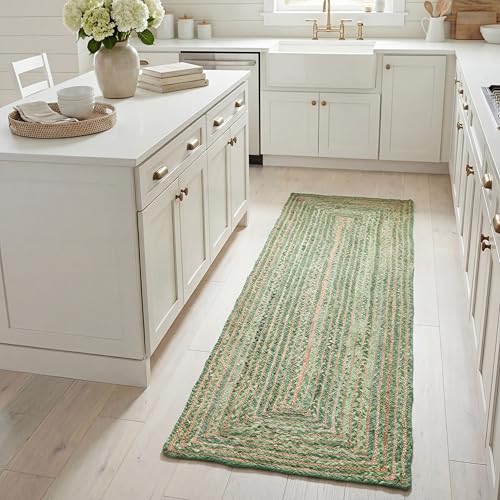 SAFAVIEH Cape Cod Collection Runner Rug - 2'3" x 7', Green & Natural Brown, Handmade Jute & Cotton, Woven Braided Design (CAP202Y) - color: Green/Natural, size: 2'3" x 7' (Runner)