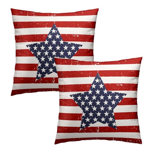 4th of July Pillow Covers 16x16 Inch Set of 2, Red Stripes Blue Star American Flag Patriotic Throw Pillow Covers Square Memorial Day Cotton Cushion Cover for Home Couch Sofa Patio Bedroom Livingroom - color: Blue Star240319, size: 16" x 16" (Pack of 2)