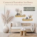 Rattan Nursery Book Shelf, Woven Scalloped wall Shelves, Wicker Hanging Storage Basket, Baby Room Bookshelf, Wall Mounted Natural Baskets Boho Home Decor, Set of 2