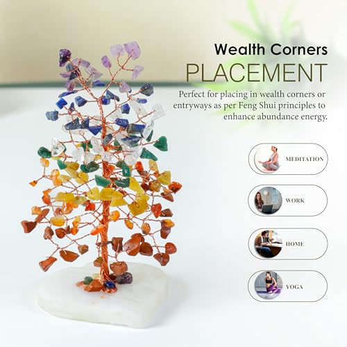 Crocon® 7 Chakra Quartz Heart Base Crystals Tree, Birthday Gifts for Women, Men & Friends, Tree of Life Crystals and Healing Stones, Home Decor, Women Gift Ideas, House Warming Gifts New Home for Mom - color: 001w Seven Chakra ( Quartz Base )