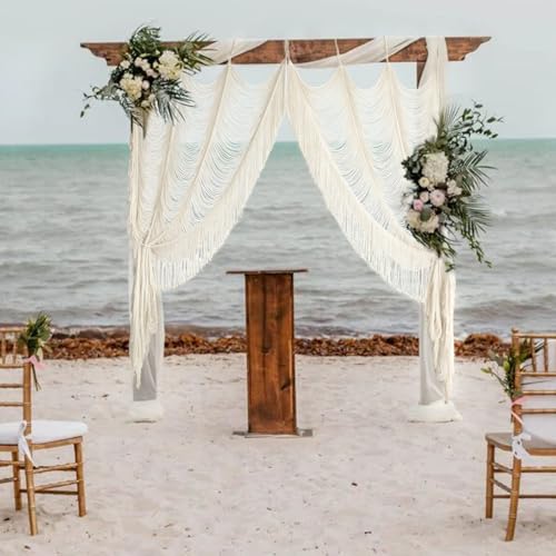 2 Panels Macrame Curtains 59" W x 75" H Boho Doorway Curtains Window Curtains Wall Hanging Handmade Fiber Yarn Art Woven Headboard Decor for Bedroom Living Room - color: Ivory *2