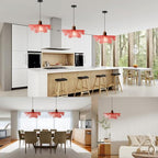 Modern Flower Pendant Light Fixture 13" Glass Hanging Light Wooden Chandelier Red Adjustable Pendant Lighting for Bedroom Dining Room Entryway - color: Red, 1 Light