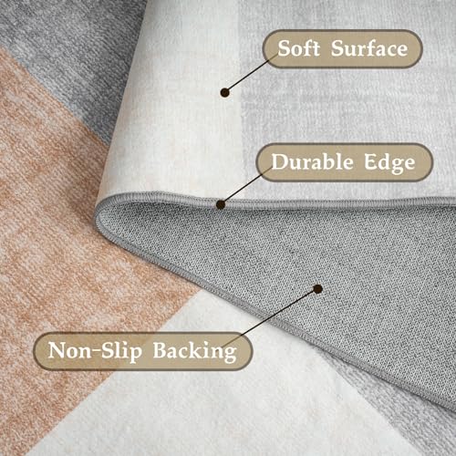 HOMFINE Washable Modern Area Rug - Geometric Style 5x7 Rugs for Living Room, Bedroom, Machine Washable Rug Soft Non Slip Non Shedding Area Rug - Grey Brown, 5'x7' - color: Grey/Brown, size: 5' x 7' (Rectangular)
