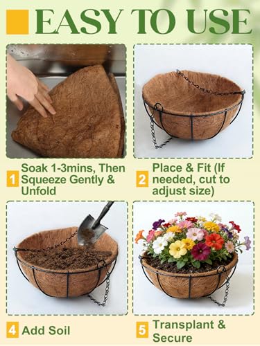 ANPHSIN 4Pcs 12inch Coconut Liners for Hanging Baskets Planters - Made of 100% Natural Coco Coir Fiber, Thick Breathable Round Liner for Outdoor Porch Garden Flower - size: 12in