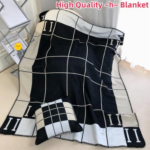 Fcteap h Blanket Soft Throw Blanket Faux Fleece Cashmere Plaid Warm Shawl Thick Knitted Plush Cozy Comfy for Women Throw Blanket for Sofa Couch Bed Queen King Size 55x66 in (Black) - color: Black