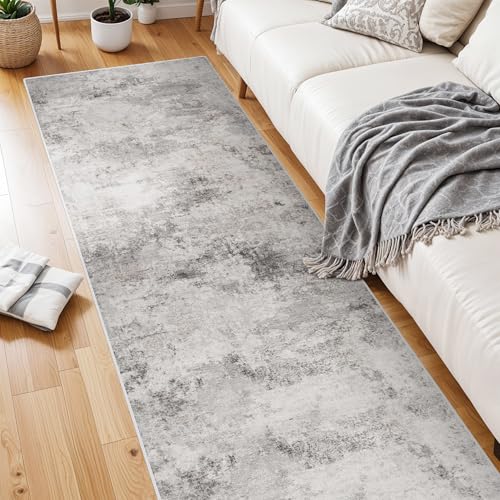 Carpet Runners for Hallway 8ft: Washable Non-Slip Abstract Rugs for Kitchen Entryway Bedroom - Soft Stain Resistant Easy Clean Mat for Family with Pets 2.6x8 Grey - color: Grey01, size: 2'6" x 8' (Rectangular)