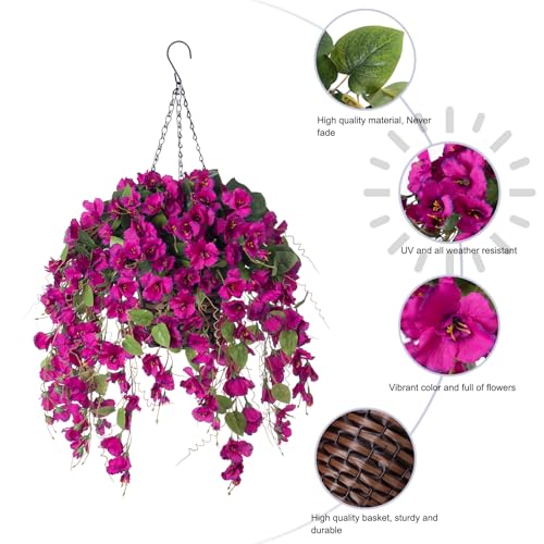 Artificial Fake Hanging Hibiscus Flowers Plants Baskets for Outdoor Decoration, Faux Silk Hibiscus Long Vines in Planter UV Resistant Realistic Flowers for Outside Porch Patio Home Decor(Purple 2) - color: Purple 2