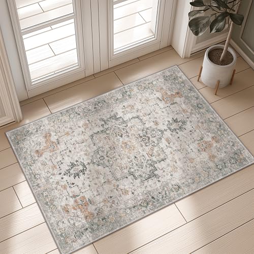 GENIMO Entryway Rug 2x3 Door mat, Bathroom Rugs Machine Washable Low Pile Kitchen Rugs, Small Entryway Mat for Entrance, Hallway, Kitchen and Corridor, Light Taupe Brown - color: Taupe, size: 2' x 3' (Rectangular)