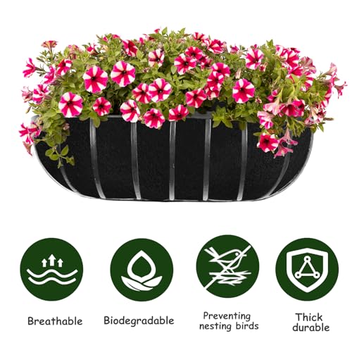 3PCS 30 Inch Planter Basket Liners Fabric Window Box Liners Felt Trough Planter Liner Replacement Black Flower Basket Liner Non-Woven Hanging Plant Liner for Planters Garden Fence - Avoid Bird Nesting - size: 3PCS 30 Inch