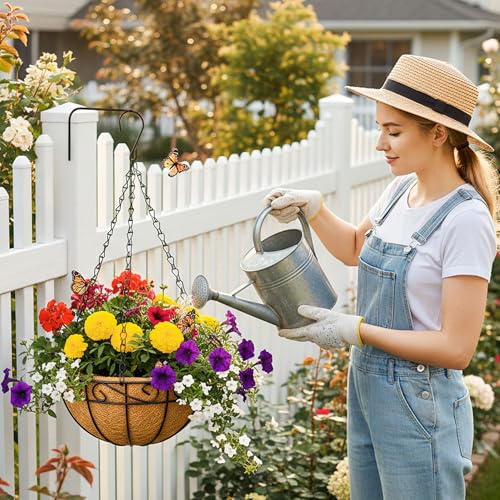 12 Inch Hanging Planters 2 Pack Round Metal Baskets with Coco Liners for Indoor Outdoor Gardens Porch Patio Decor Farmhouse Country Style Garden Decor - color: Lacework