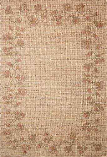 Loloi Chris Loves Julia Rue Collection RUE-05 Natural/Multi 8'-6" x 11'-6" Area Rug Jute Neutral Floral Living Room Bedroom Rug - color: Natural / Multi, size: 8'6" x 11'6" (Rectangular)