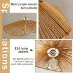 Rattan Pendant Light,16"(40cm) Boho Kitchen Island Light Fixtures, Wicker Small Chandelier,Brown Woven Coastal Hanging Lights for Bedroom/Living Room Hallway Restaurant Foyer - color: 16”scallop shape