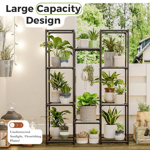Bamworld Plant Stand Outdoor Metal Plant Shelf for Multiple Plants Large Plant Holder Waterproof for Garden Living Room Patio Morden Home Decor Gardening Gifts - color: Black-10 Pots, style: Cabinet