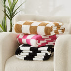 WRENSONGE Checkered Throw Blanket, Black and White Soft Cozy Fluffy Warm Hand Made Throw Blankets for Couch, Sofa, Chair, Bed, Camping, Picnic, Travel Lightweight Bed Blanket - 50"*70" - color: Black White, size: Throw-XL(50"x 70")