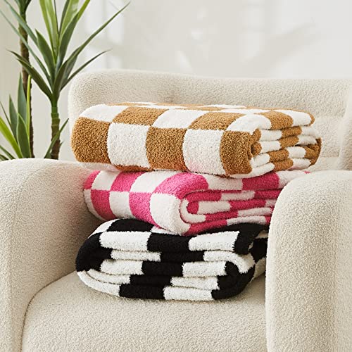 WRENSONGE Checkered Throw Blanket, Black and White Soft Cozy Fluffy Warm Hand Made Throw Blankets for Couch, Sofa, Chair, Bed, Camping, Picnic, Travel Lightweight Bed Blanket - 50"*70" - color: Black White, size: Throw-XL(50"x 70")