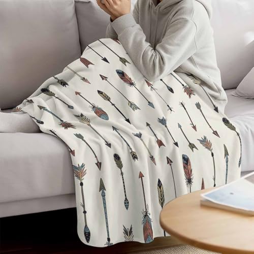 Vintage Indian Arrows Design Super Soft Throw Blankets Colorful Bohemia Feather Fluffy Fuzzy Flannel Bed Blanket Decorative for Home Sofa Couch Chair Living Bedroom, (40x50 in) - color: Arrows Pattern, size: 40x50 Inch