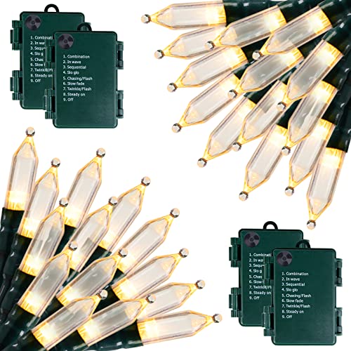 Brightown Battery Operated Christmas Lights 4 Pack 18 Feet 50 LED Clear Mini String Lights with 8 Modes Waterproof Tree Lights for Xmas Outdoor Indoor Holiday Party Garden Decor, Warm White - color: Warm White, size: 50 LEDs x 4 Pack