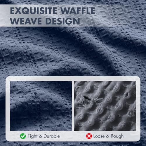 Set of 2 Decorative 100% Cotton Waffle Euro Sham Pillow Covers 24x24, Neutral Throw Pillows Weave European Cushion Cases for Couch Sofa Bed Modern Farmhouse Home Decor, Navy Blue - color: Navy Blue, size: 24" x 24" (Pack of 2)
