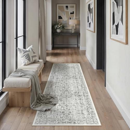 PureCozy Black Runner Rug 2x5 Hallway Machine Washable Kitchen Vintage Distressed Non Slip Long Carpet Indoor Retro Floral Bedroom Accent Throw Rug for Bathroom Office Laundry Dining Room - color: Accent | Black, size: 2' x 5' (Runner)