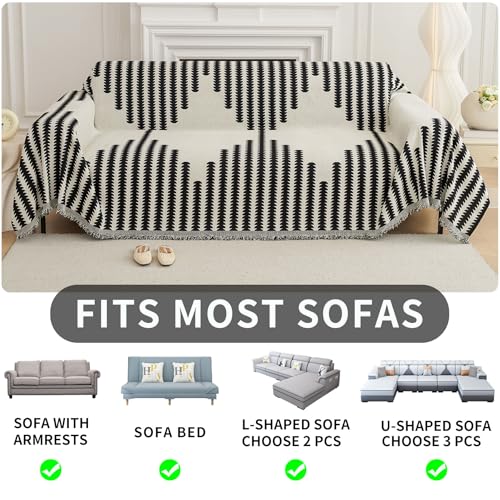 HAOMAIJIA Boho Sofa Covers Couch Covers for 3 Cushion Couch Sofa Pet Friendly Soft Thick Couch Cover for Dogs Washable Sectional Couch Covers L Shape Furniture Protector (Black, 71"x150") - color: Black, size: 71"x150"