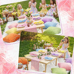 Beeveer 91 x 71 Extra Large Outdoor Boho Picnic Blanket with Pastel Table Runner, 6 Throw Pillow Covers 6 Napkins Woven Cotton Yarn Oversize Beach Blanket Washable Picnic Camp Wedding - color: Pastel