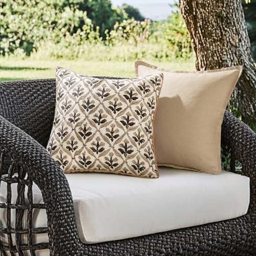 MIULEE Pack of 2 Decorative Outdoor Waterproof Throw Pillow Covers Flower Print Chic Boho Accent Pillow Covers for Square Garden Patio Cushion 16x16 Inch, Coffe-Brown - color: Coffe-brown, size: 16" x 16" (Pack of 2)
