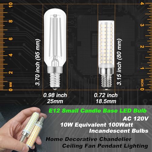 Dimmable E12 C7 LED Candelabra Light Bulb 10W Equivalent 100W 6000K Daylight White 1000 Lumen E12 T6 LED Candle Bulbs for Home Decorative Ceiling Fan Chandelier Pendant Lighting Salt Lamp,3Pack - color: 6000k Daylight White, size: 10 Watt-Dimmable-3 Pack