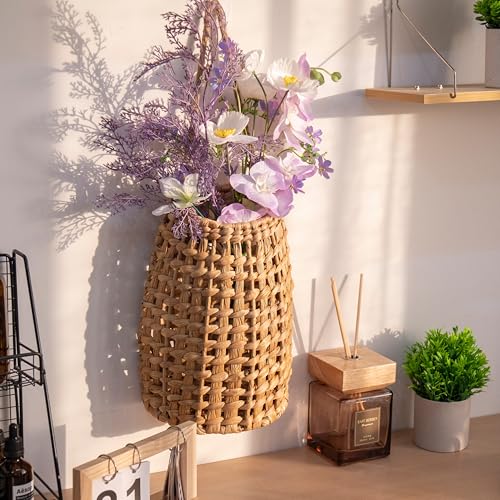 Woven Water Hyacinth Hanging Basket Door Hanging Basket Wall for Home Garden Farmhouse (Water Hyacinth) - color: Water Hyacinth