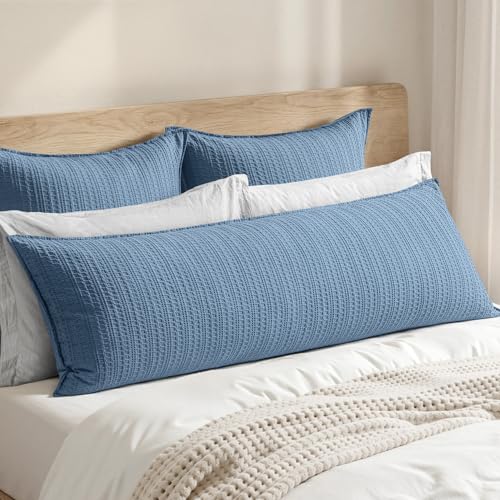 100% Cotton Waffle Weave Body Pillowcase, 1 Pack 20x54 Decorative Body Pillow Cover for Bed Couch Sofa, Neutral Coastal Long Cushion Sham Modern Farmhouse Home Decor, Blue - color: Blue, size: 54" x 20" (Pack of 1)
